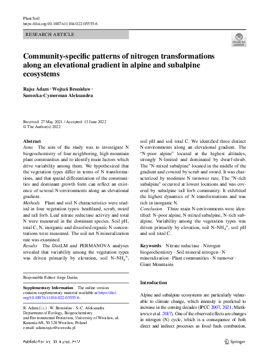 (PDF) Community-specific patterns of nitrogen transformations along an ...