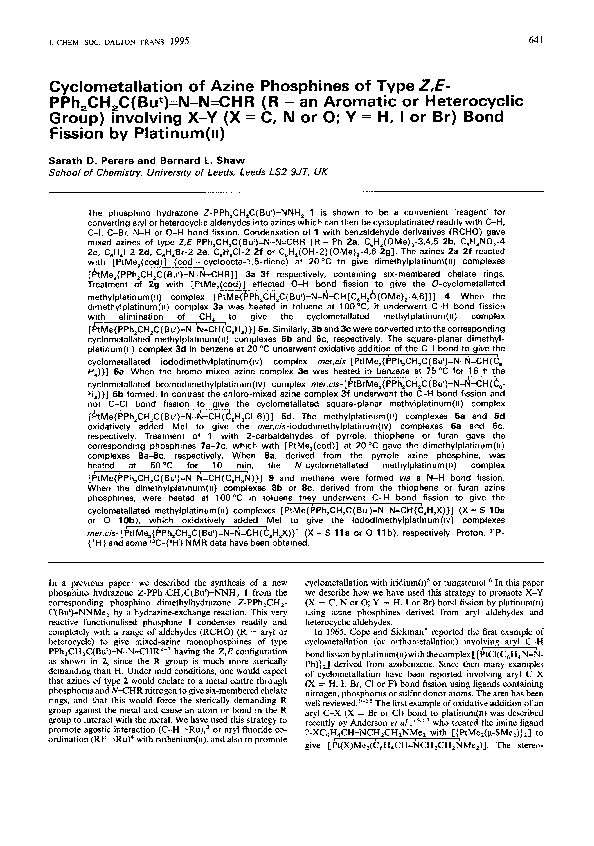 (PDF) Cyclometallation of azine phosphines of type Z,E-PPh2CH2C(But)?N ...