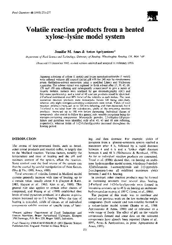 (PDF) Volatile reaction products from a heated xylose-lysine model system