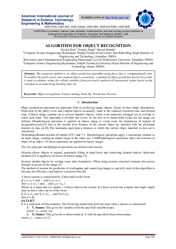 (PDF) Algorithm for Object Recognition