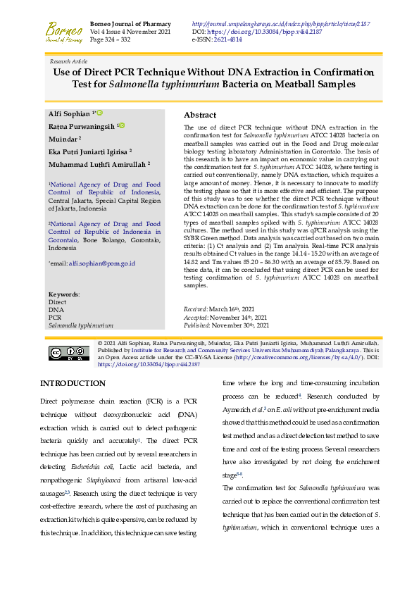 (PDF) Use of Direct PCR Technique Without DNA Extraction in