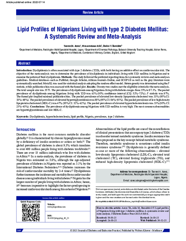 (PDF) Lipid profiles of Nigerians living with type 2 diabetes mellitus ...