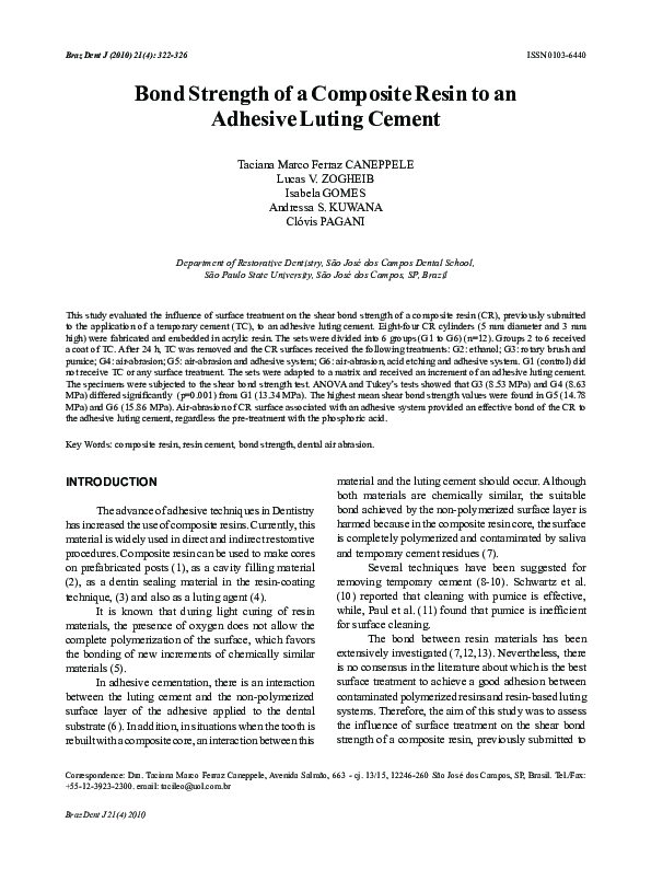 (PDF) Bond strength of a composite resin to an adhesive luting cement