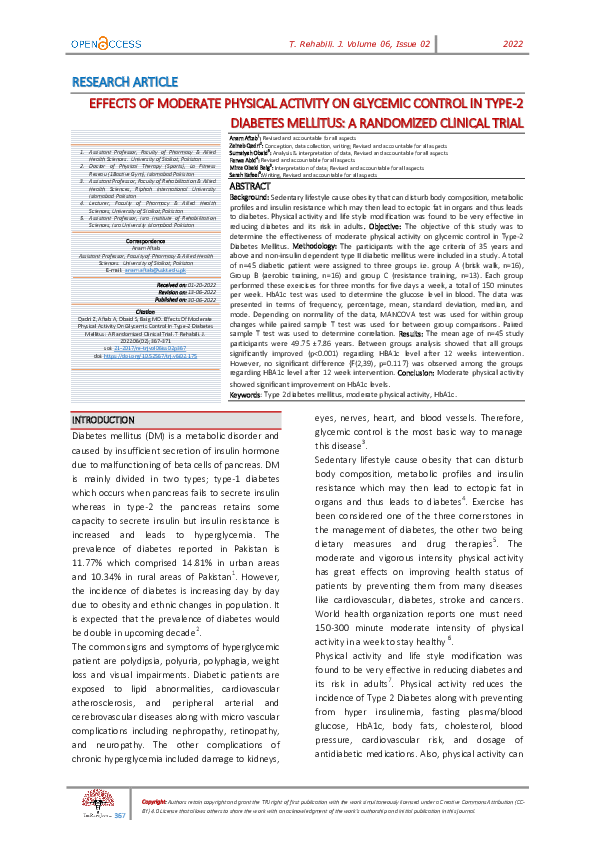 (PDF) Effects of Moderate Physical Activity on Glycemic Control in TYPE ...