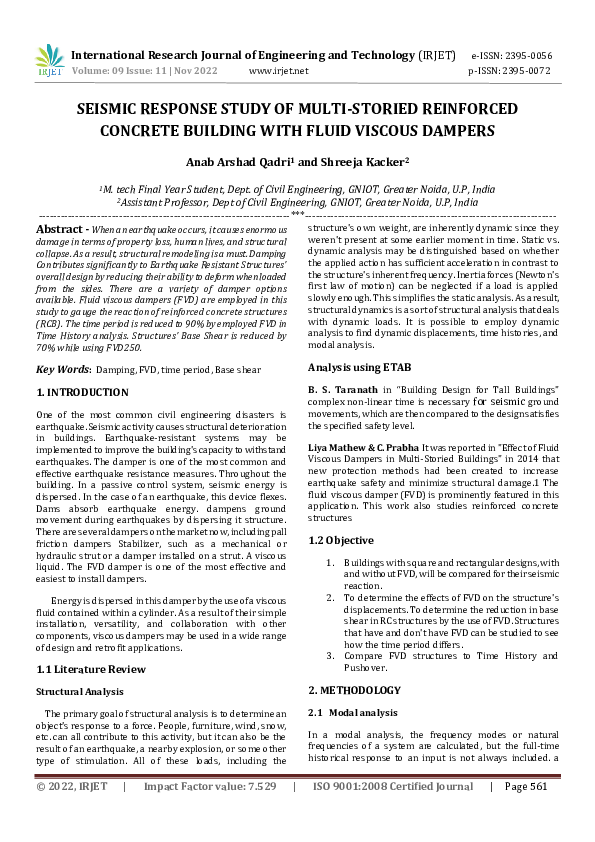 (PDF) SEISMIC RESPONSE STUDY OF MULTI-STORIED REINFORCED CONCRETE ...