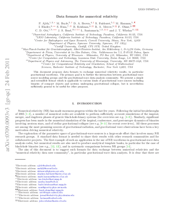 (PDF) Data formats for numerical relativity waves