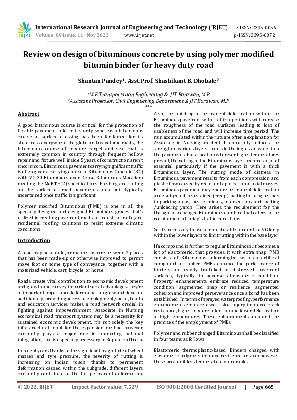 (PDF) Review on design of bituminous concrete by using polymer modified
