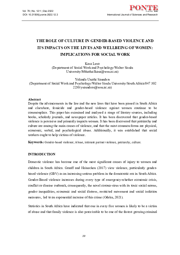 (PDF) THE ROLE OF CULTURE IN GENDER-BASED VIOLENCE AND ITS IMPACTS ON ...