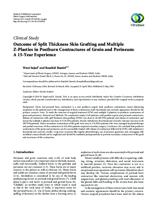 (PDF) Outcome of split thickness skin grafting and multiple z-plasties ...