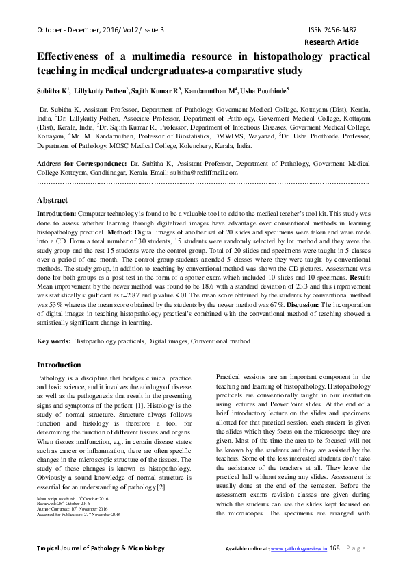 (PDF) Tropical Journal of Pathology & Microbiology Effectiveness of a ...