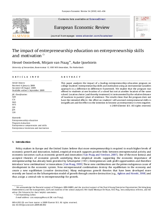 (PDF) The impact of entrepreneurship education on entrepreneurship ...