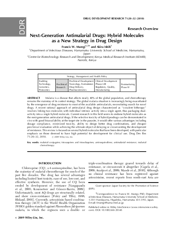 (PDF) Next-generation antimalarial drugs: hybrid molecules as a new ...