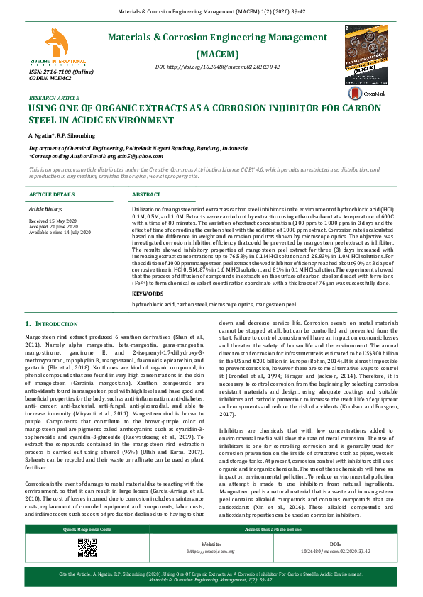 (PDF) Using One of Organic Extracts as a Corrosion Inhibitor for Carbon ...