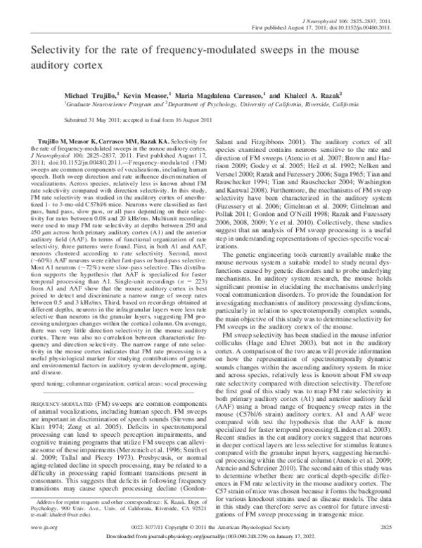(PDF) Selectivity for the rate of frequency-modulated sweeps in the ...