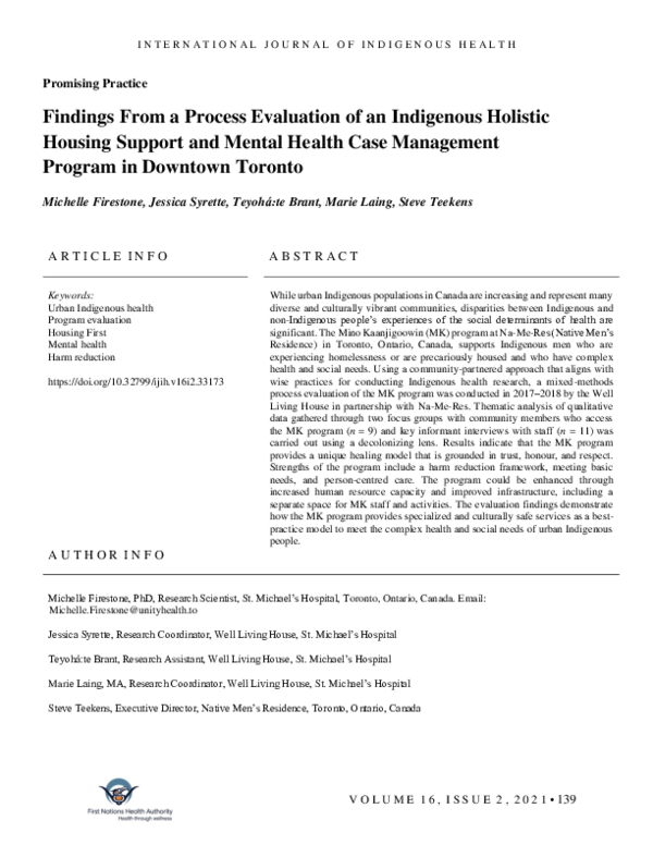 (PDF) Findings From a Process Evaluation of an Indigenous Holistic ...