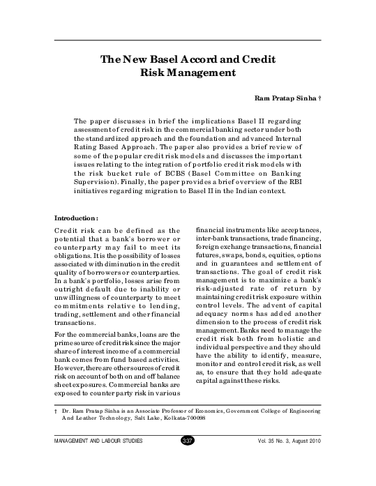 (PDF) The New Basel Accord and Credit Risk Management
