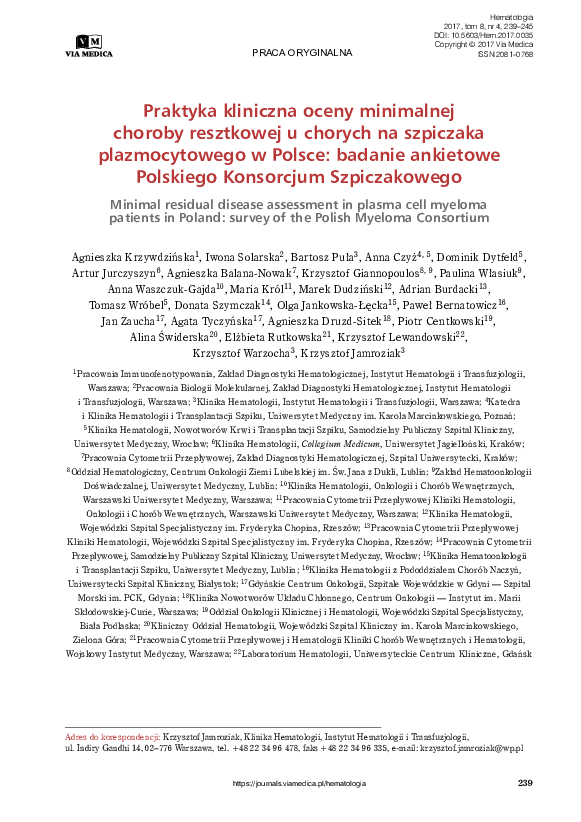 (PDF) Praktyka kliniczna oceny minimalnej choroby resztkowej u chorych