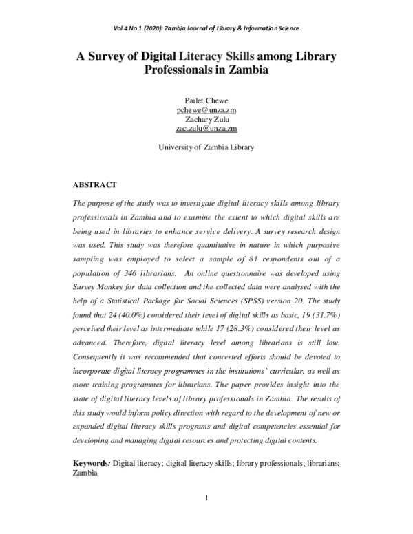(PDF) A Survey of Digital Literacy Skills among Library Professionals ...