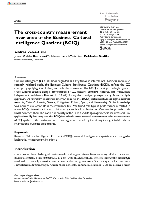 (PDF) The cross-country measurement invariance of the Business Cultural ...