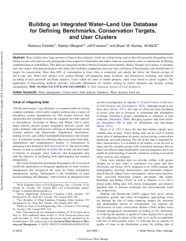 (PDF) Building an Integrated Water–Land Use Database for Defining ...