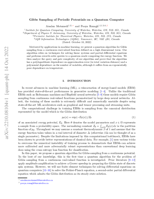(PDF) Gibbs Sampling of Periodic Potentials on a Quantum Computer