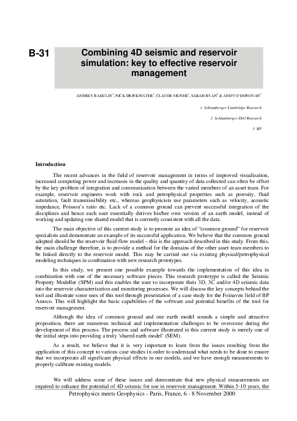 (PDF) B-31 Combining 4 D seismic and reservoir simulation : key to ...