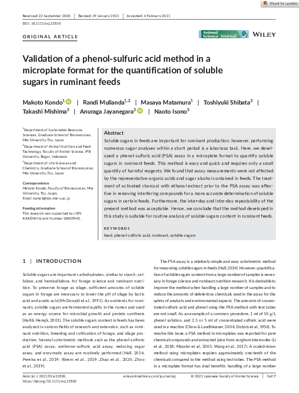 (PDF) Validation of a phenol‐sulfuric acid method in a microplate