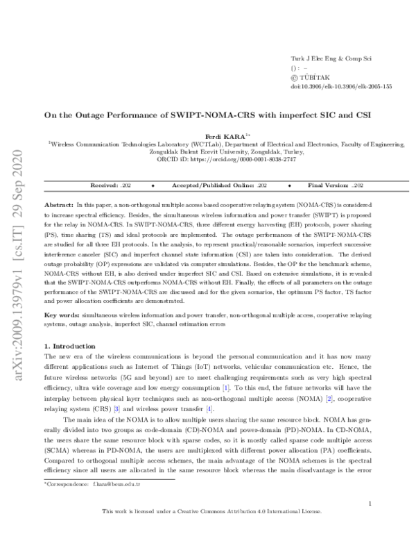 (PDF) On the outage performance of SWIPT-NOMA-CRS with imperfect SIC ...