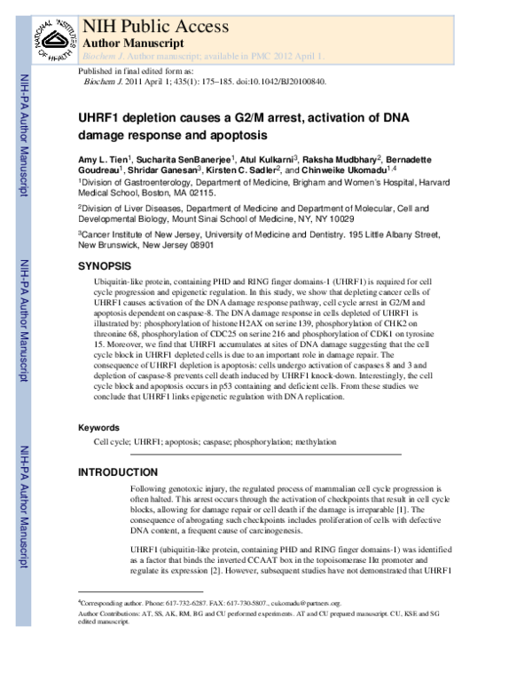 (PDF) UHRF1 depletion causes a G2/M arrest, activation of DNA damage ...