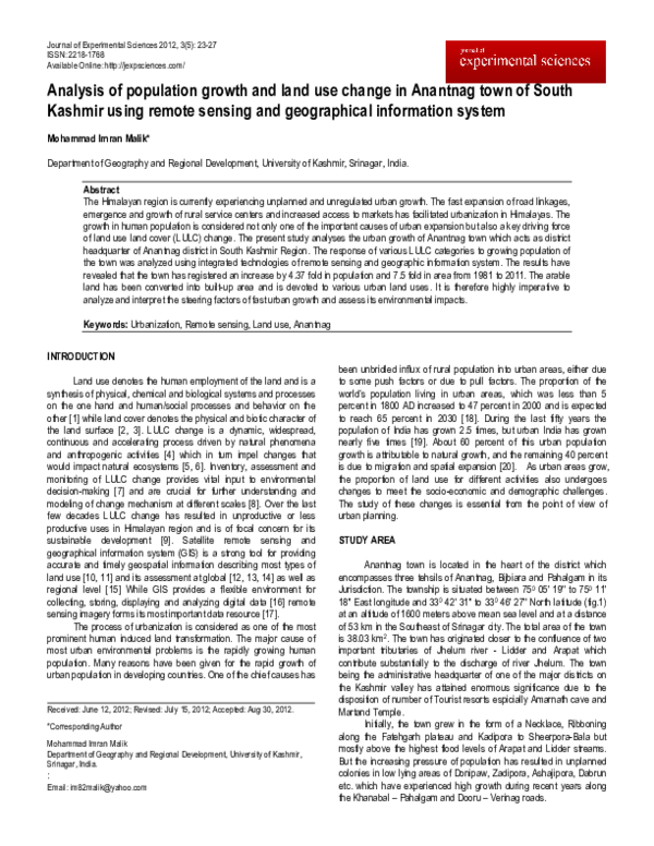 (PDF) Analysis of population growth and land use change in Anantnag ...