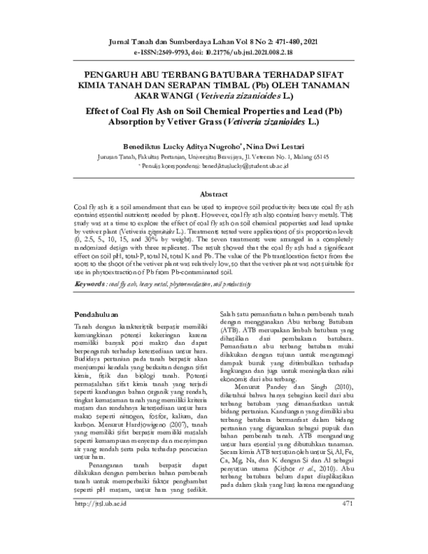 (PDF) PENGARUH ABU TERBANG BATUBARA TERHADAP SIFAT KIMIA TANAH DAN