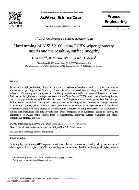 (PDF) Hard turning of AISI 52100 using PCBN wiper geometry inserts and ...