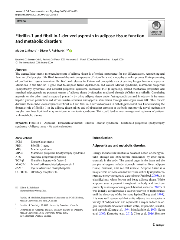 (PDF) Fibrillin-1 and fibrillin-1-derived asprosin in adipose tissue ...