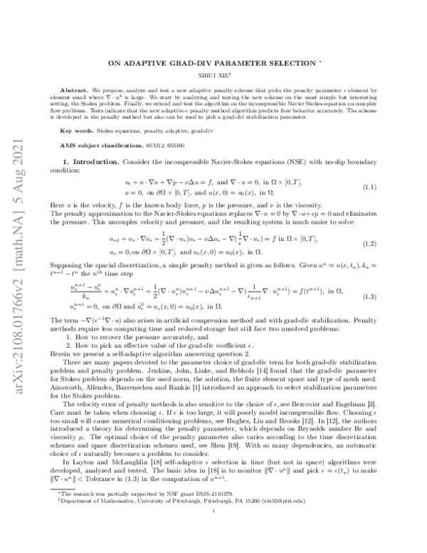 (PDF) On Adaptive Grad-Div Parameter Selection