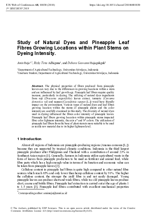 (PDF) Study of Natural Dyes and Pineapple Leaf Fibres Growing Locations ...