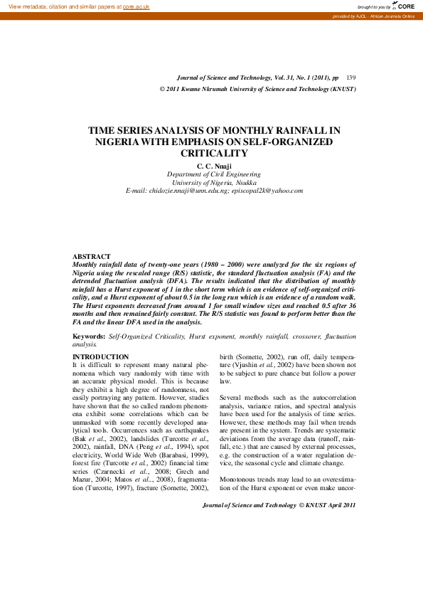 (PDF) Time series analysis of monthly rainfall in Nigeria with emphasis ...