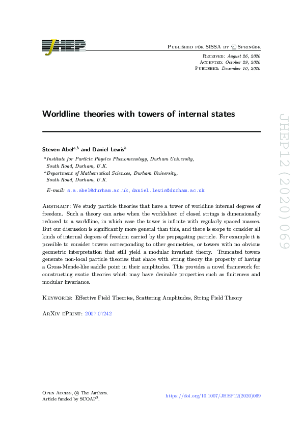 (PDF) Worldline theories with towers of internal states