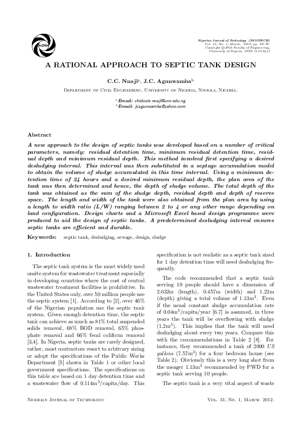 (PDF) A Rational Approach to Septic Tank Design