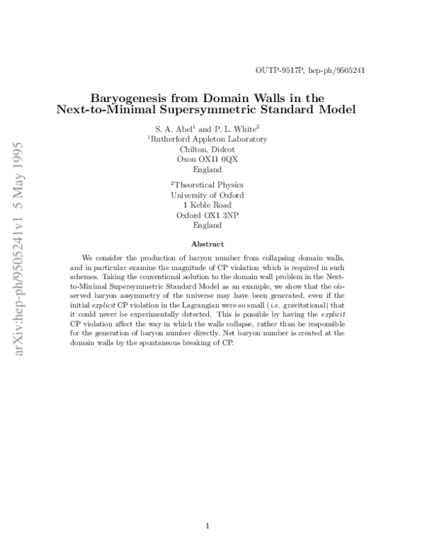 (PDF) Baryogenesis from domain walls in the nexttominimal