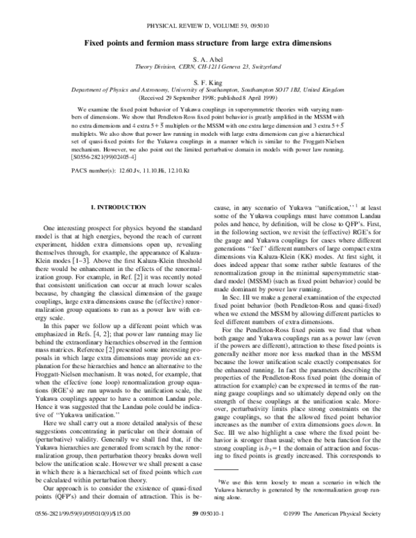 (PDF) Fixed points and fermion mass structure from large extra