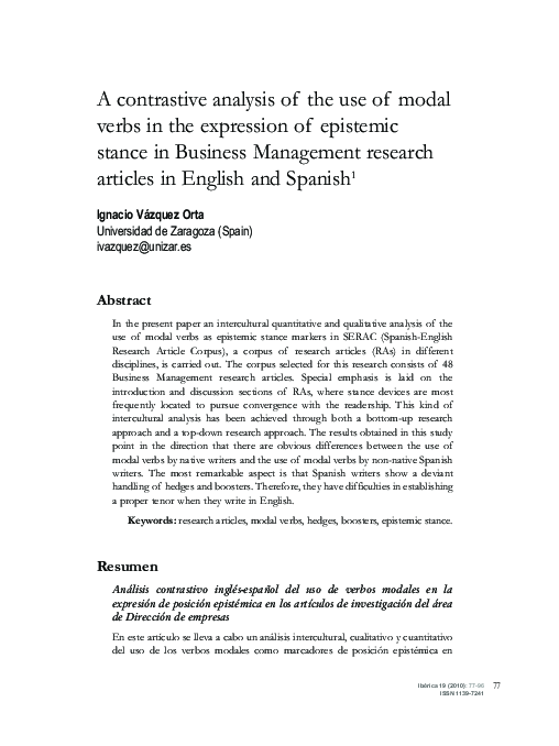 (PDF) A contrastive analysis of the use of modal verbs in the ...