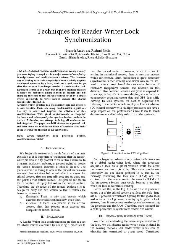 (PDF) Techniques for Reader-Writer Lock Synchronization