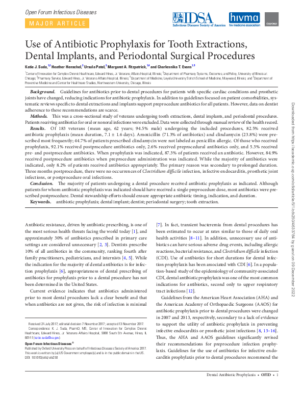 (PDF) Use of Antibiotic Prophylaxis for Tooth Extractions, Dental