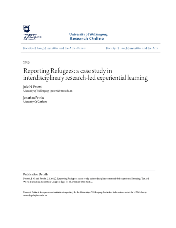 (PDF) Reporting Refugees: a case study in interdisciplinary research ...