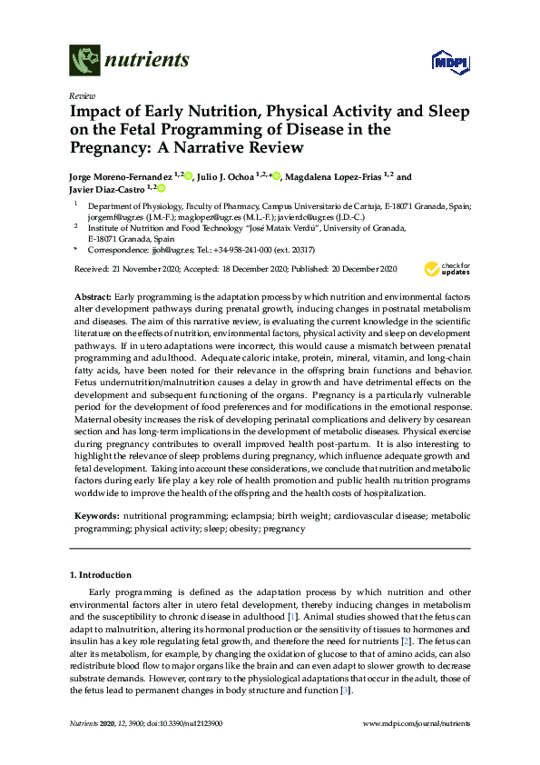 (PDF) Impact of Early Nutrition, Physical Activity and Sleep on the ...