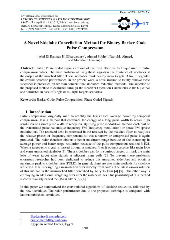 (PDF) A Novel Sidelobe Cancellation Method for Binary Barker Code Pulse ...