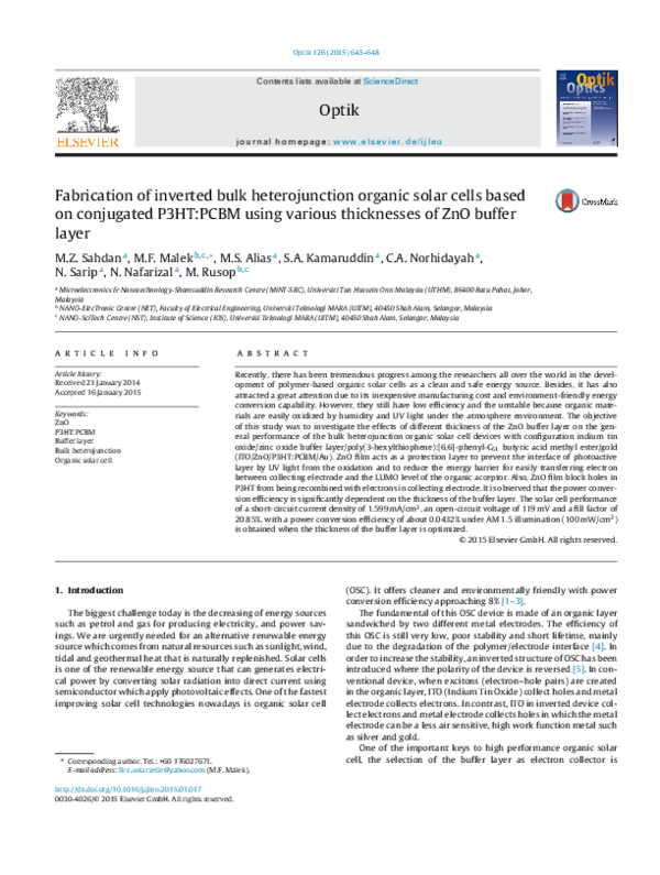 (PDF) Fabrication of inverted bulk heterojunction organic solar cells ...