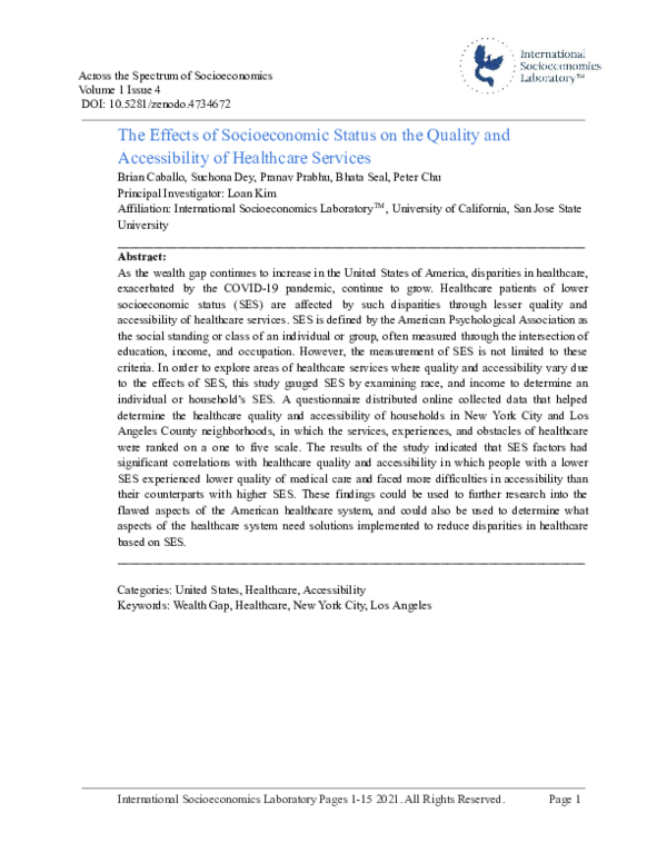 (PDF) The Effects of Socioeconomic Status on the Quality and ...