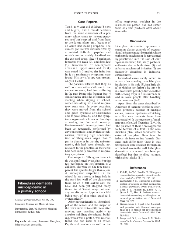 (PDF) Fiberglass dermatitis microepidemic in a primary school MARIA