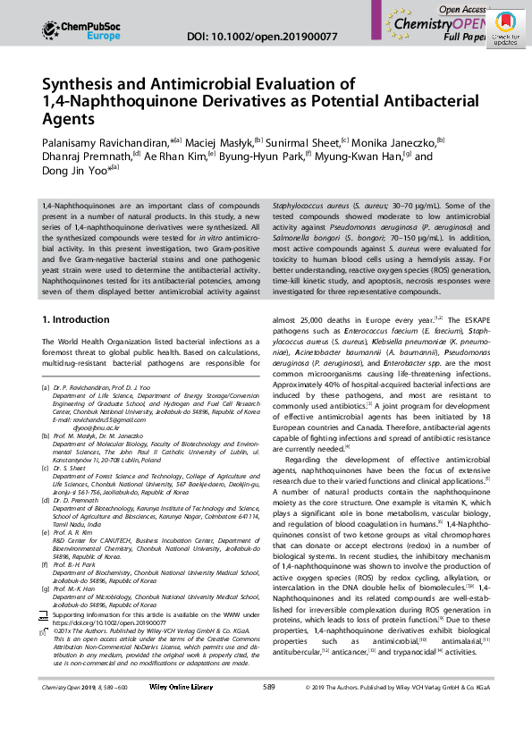 (PDF) Synthesis and Antimicrobial Evaluation of 1,4‐Naphthoquinone ...